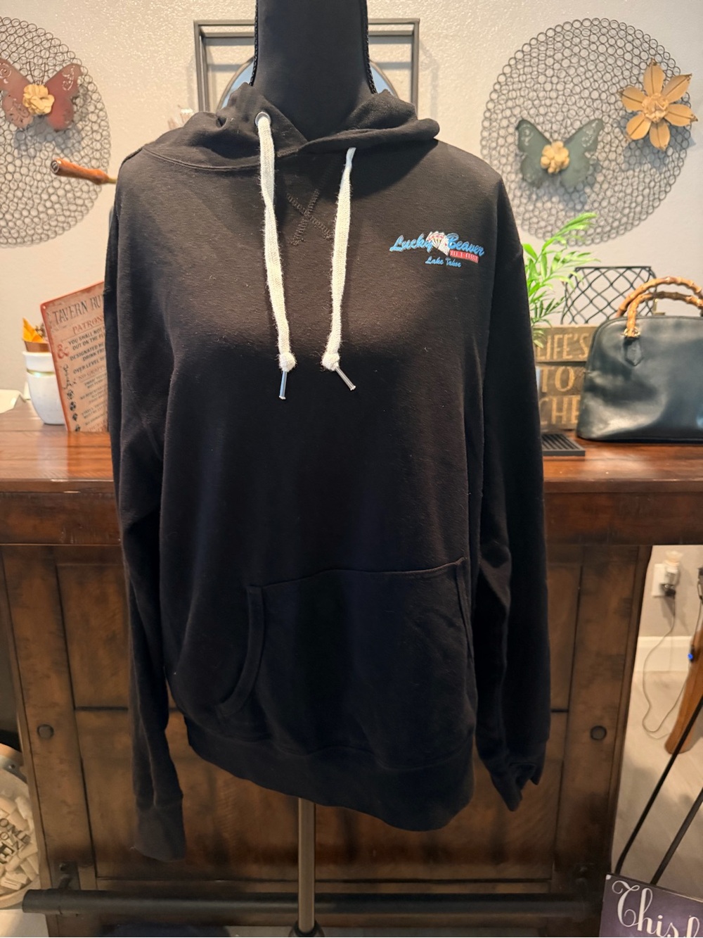 Lucky Beaver Bar & Burger Lake Tahoe Graphic Hoodie - Black Size M